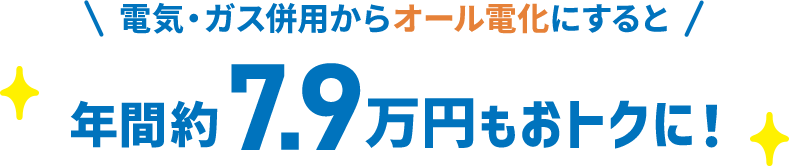 電気・ガス併用からオール電化にすると年間約7.9万円もおトクに！
