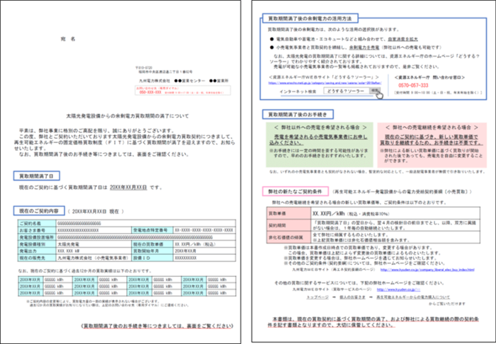 買取期間満了のお知らせ書類