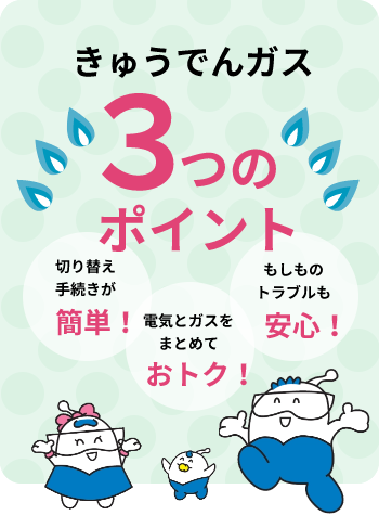 きゅうでんガス3つのポイント、簡単・おトク・安心。