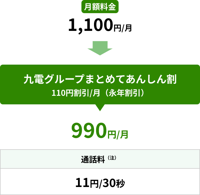 九電グループまとめてあんしん割110円割引/月（永年割引）